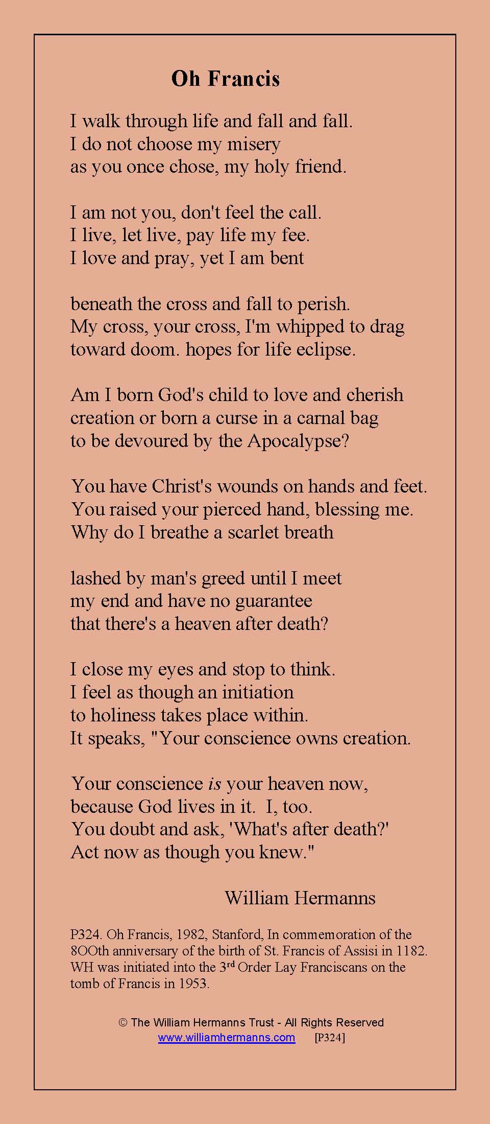P234 Oh Francis, poem by William Hermanns