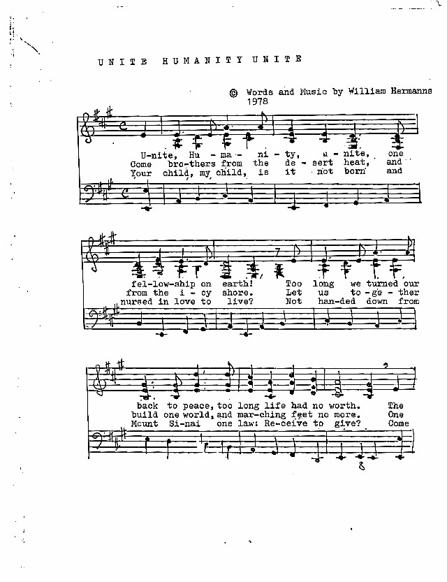 Unite Humanity Music and lyrics by William Hermanns